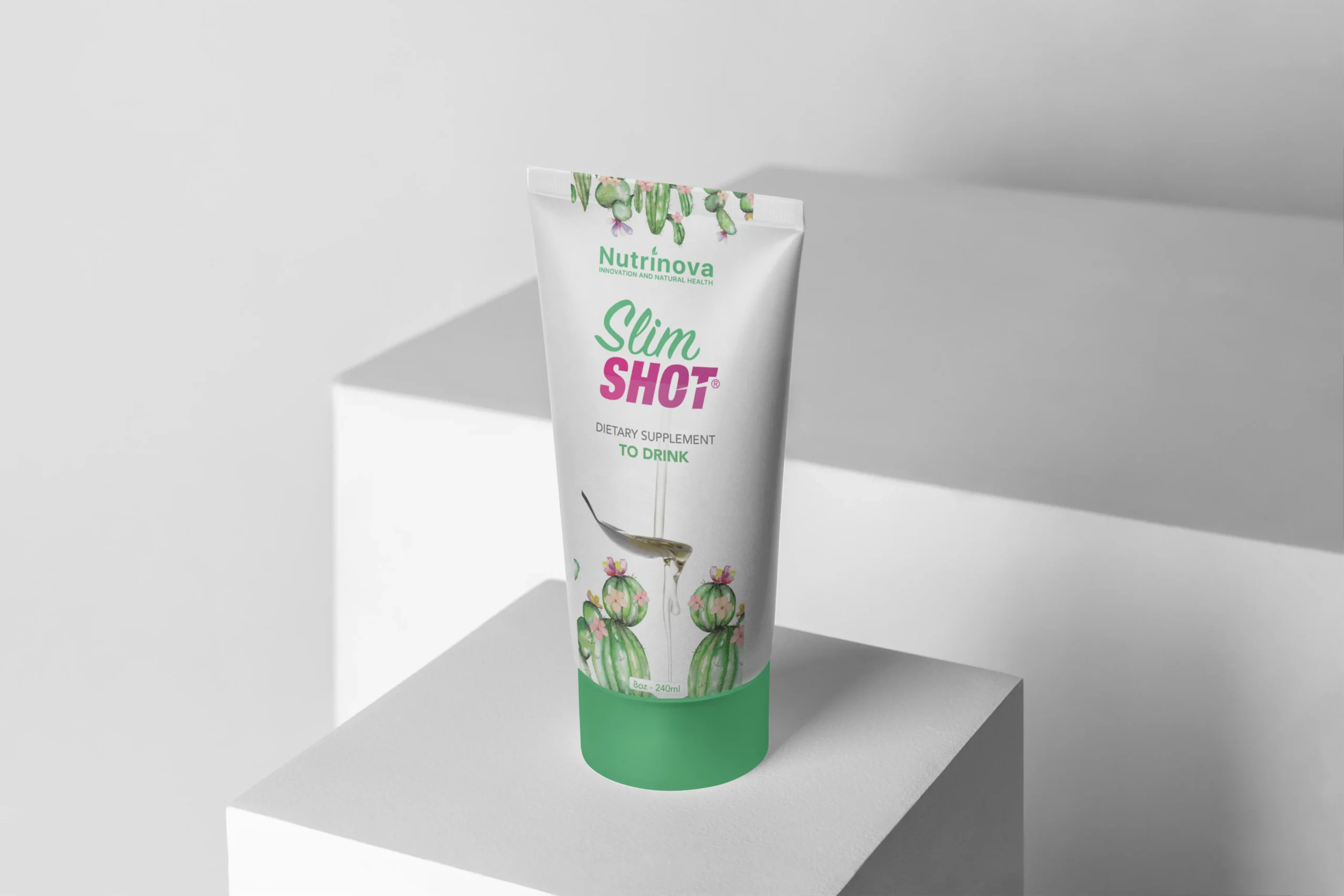 Slim shot drink on the stage, a professional photoshoot